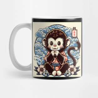 Cute Kawaii monkey king wearing a kimono with flower classic design Mug